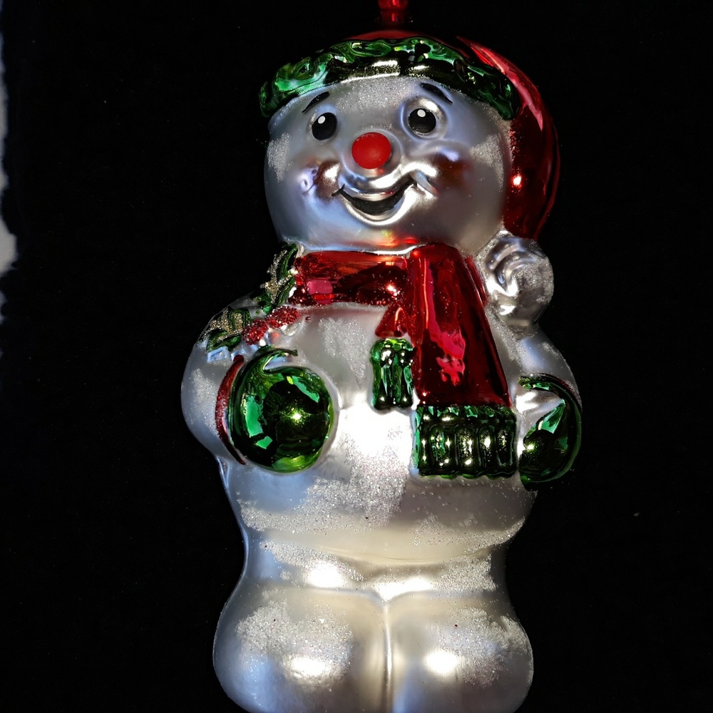 Vintage Glass Ornament-Snowman Columbia on cap